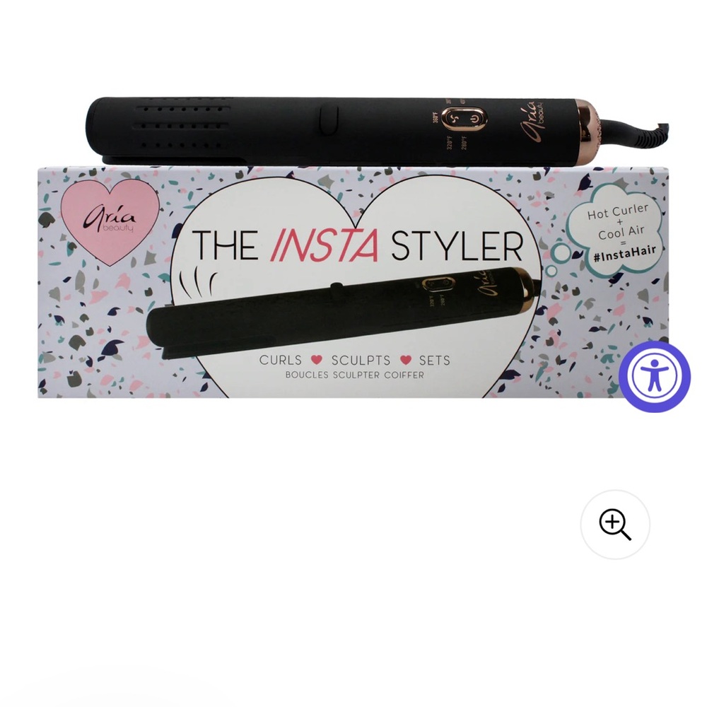 Insta styler by Aria beauty. Curls and straightens hair without damage.
